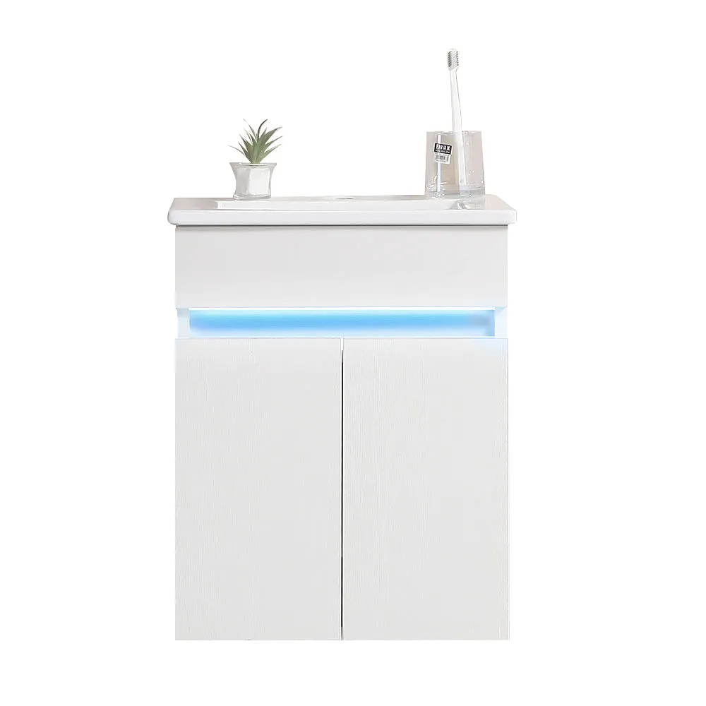 16" Bathroom Vanity with Sink,radar sensing light,Large Space Storage for Small Space,Wall Mounted Bathroom Vanity Cabinet,White