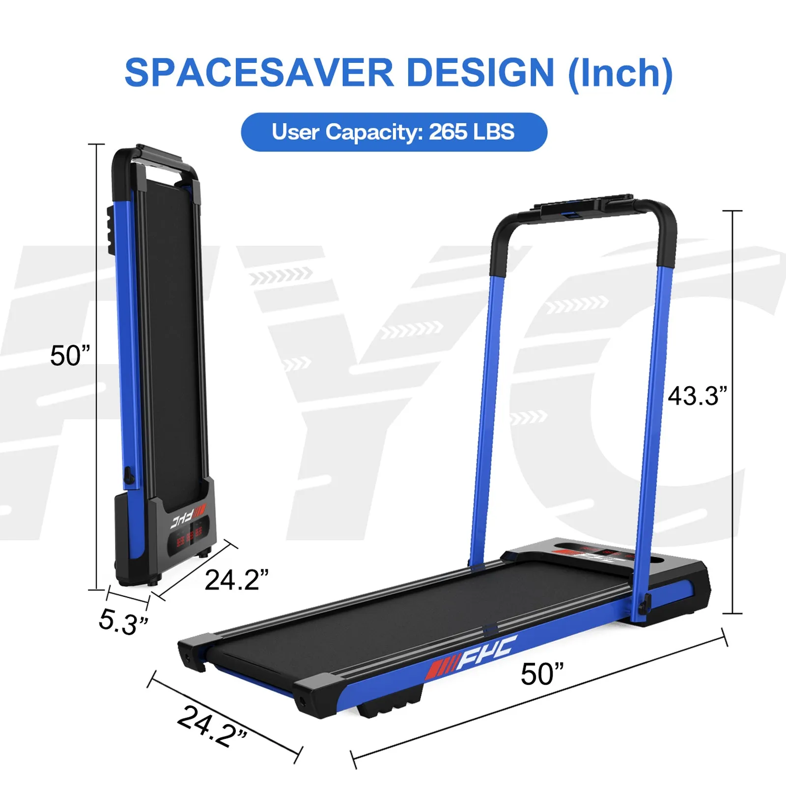 2 in 1 Under Desk Treadmill - 3.5 HP Folding Treadmill for Home, Installation-Free Foldable Treadmill Compact Electric Running Machine, Remote Control & LED Display Walking Running Jogging, Blue