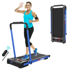 2 in 1 Under Desk Treadmill - 3.5 HP Folding Treadmill for Home, Installation-Free Foldable Treadmill Compact Electric Running Machine, Remote Control & LED Display Walking Running Jogging, Blue