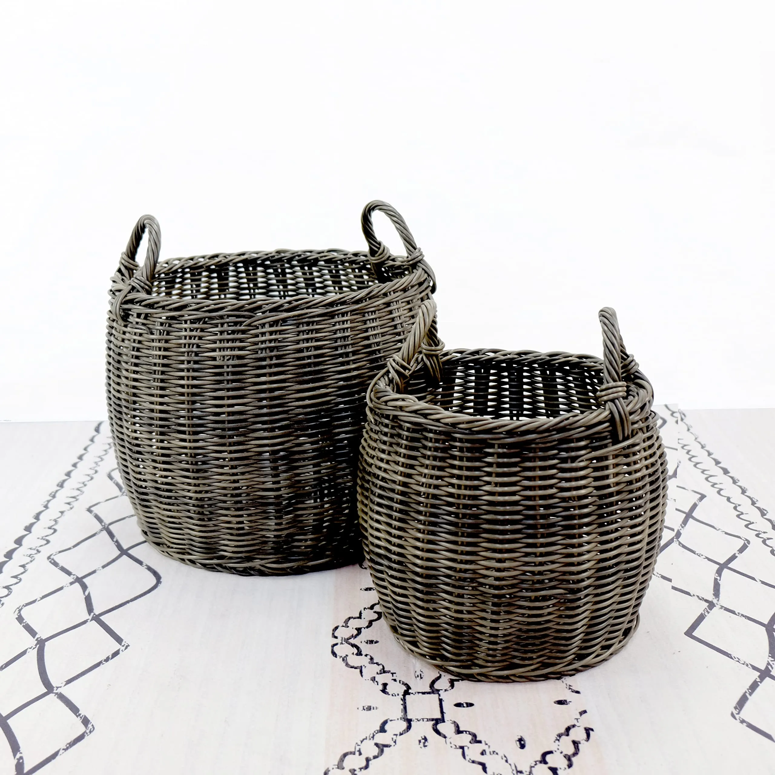 2-Pack Stackable Hand Woven Wicker Storage and Laundry Basket with Handles