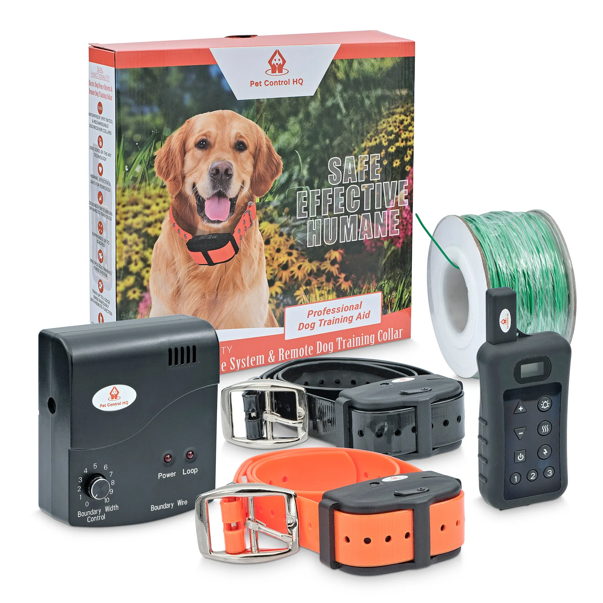 2in1 Electric Dog Fence with Remote Dog Training Collar Waterproof Rechargeable up to 3 Shock Collars Option