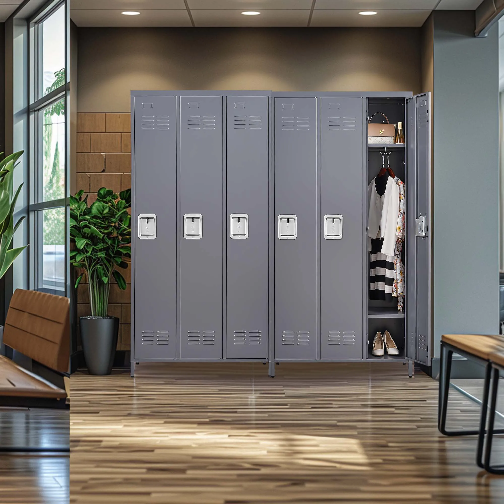 3 Door 72"H Metal Lockers With Lock for Employees,Storage Locker Cabinet  for Home Gym Office School Garage,Gray