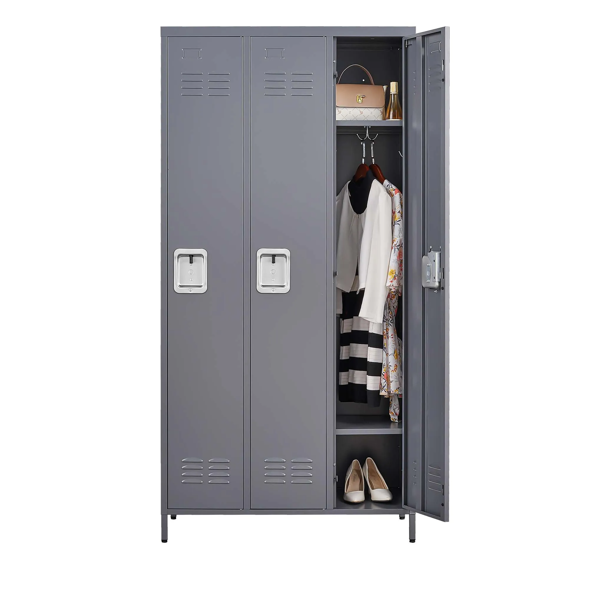 3 Door 72"H Metal Lockers With Lock for Employees,Storage Locker Cabinet  for Home Gym Office School Garage,Gray