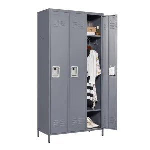 3 Door 72"H Metal Lockers With Lock for Employees,Storage Locker Cabinet  for Home Gym Office School Garage,Gray