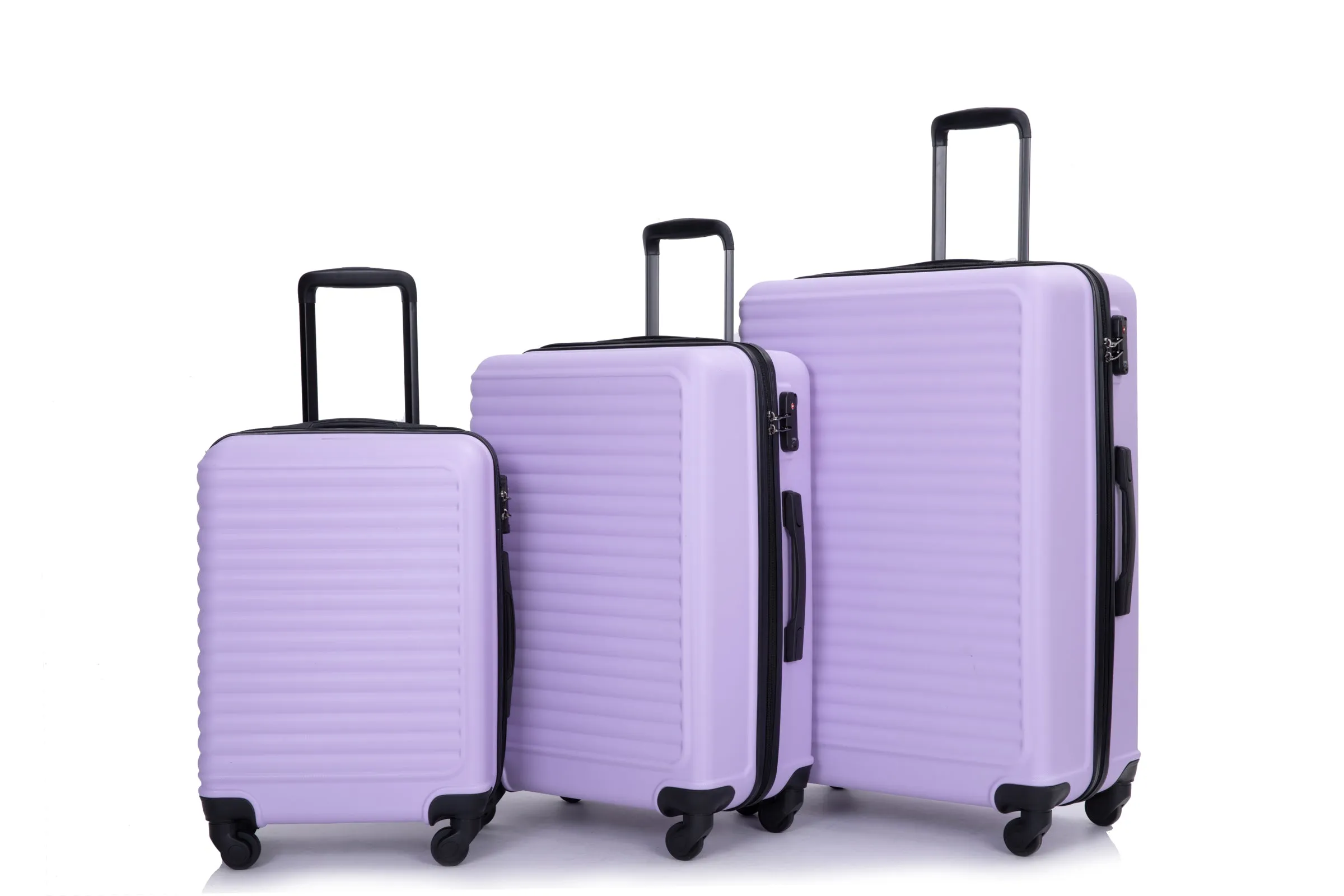 3 Piece Luggage Sets ABS Lightweight Suitcase with Two Hooks, Spinner Wheels, TSA Lock, (20/24/28) Lavender Purple