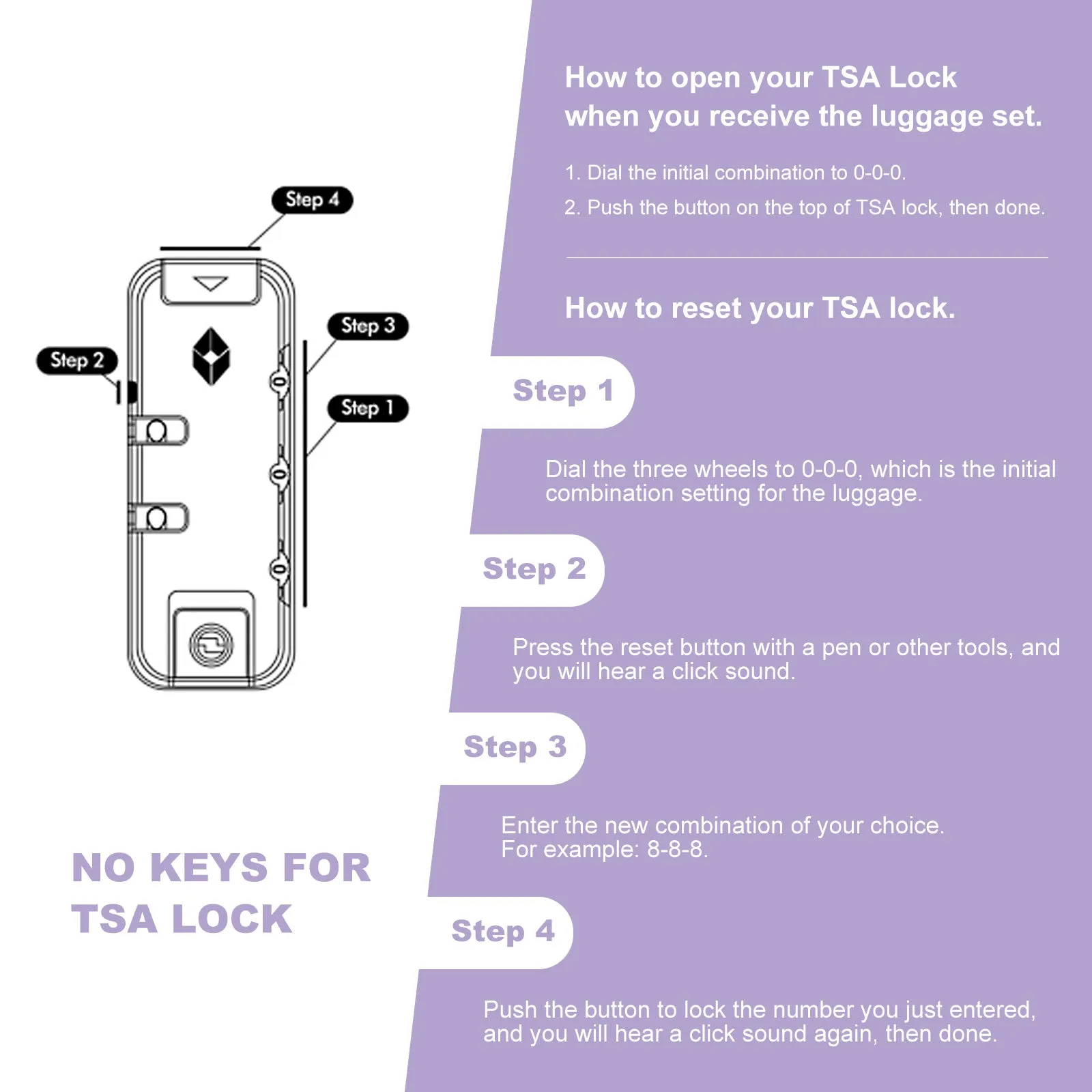 3 Piece Luggage Sets ABS Lightweight Suitcase with Two Hooks, Spinner Wheels, TSA Lock, (20/24/28) Lavender Purple