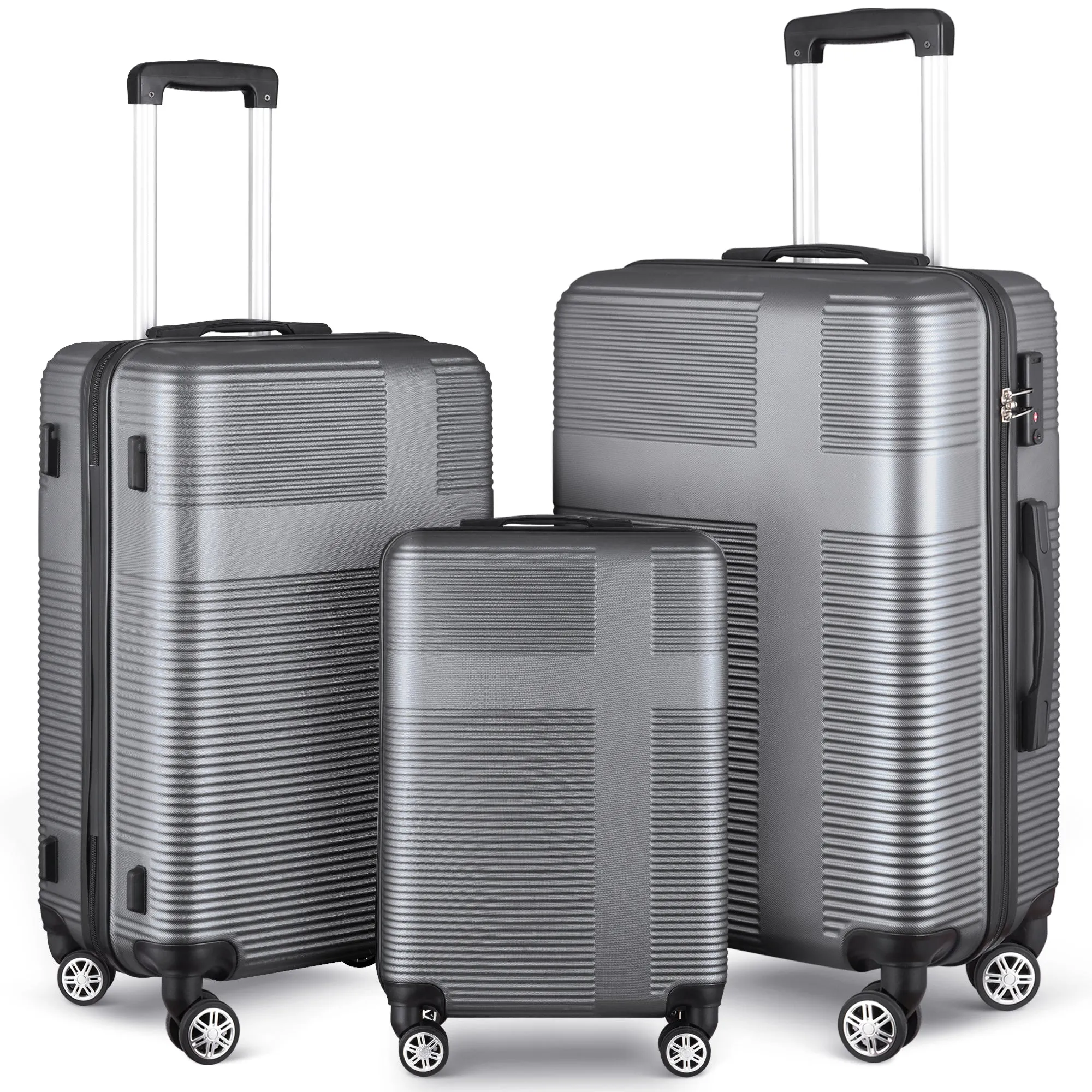 3 Piece Luggage with TSA Lock ABS, Durable Luggage Set, Lightweight Suitcase with Hooks, Spinner Wheels Cross Stripe Luggage Sets 20in/24in/28in