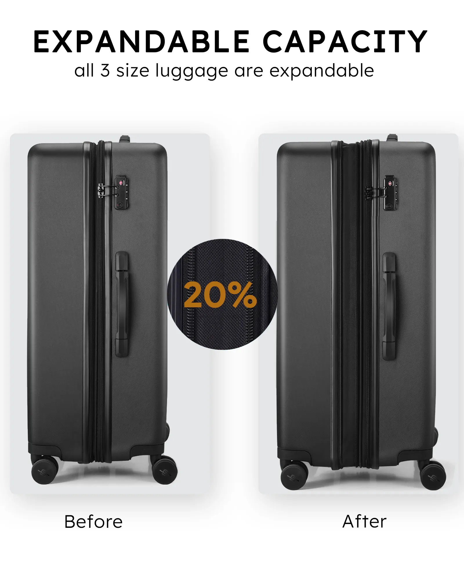 3 Pieces set Luggage Hard Sided Expandable Luggage with TSA Lock Travel Essentials Suitcase with Spinner Wheels