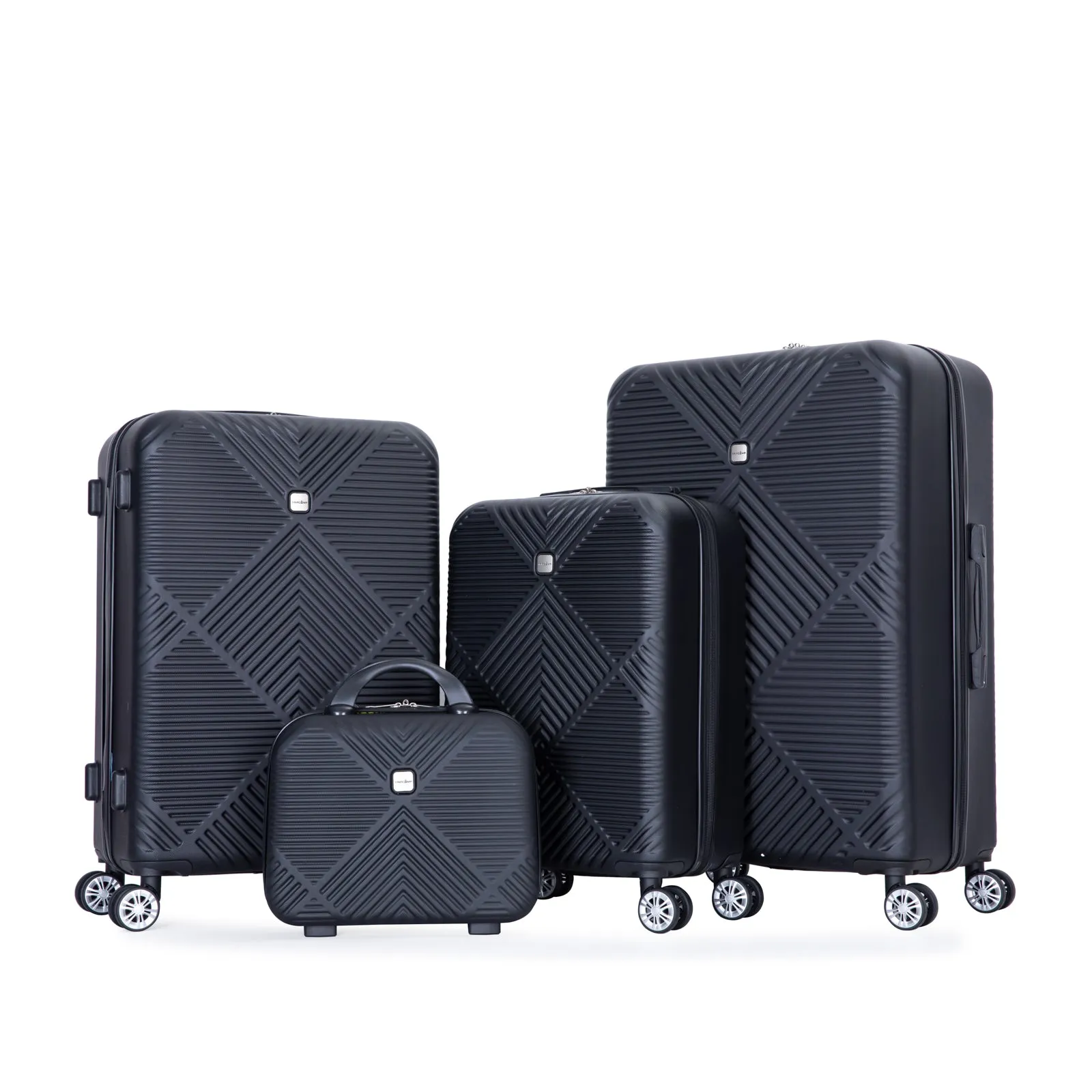 4-piece ABS lightweight suitcase, 14 inch makeup box, aircraft wheels (14/20/24/28) BLACK