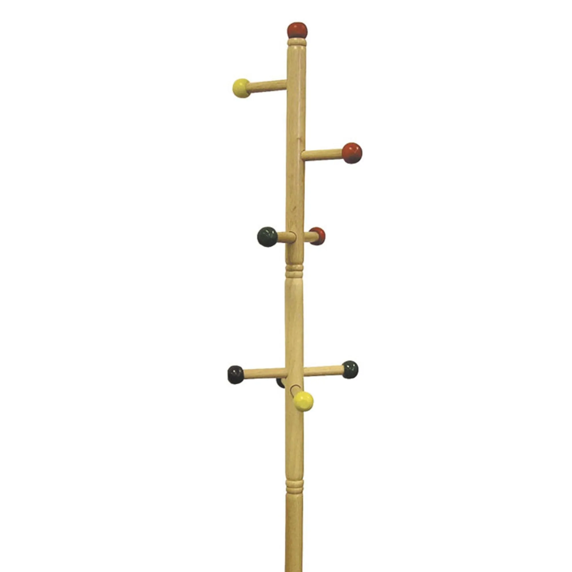 49.5" Tall Wooden Kids Standing Coat Rack, Natural Finish, 8 Colored Pegs