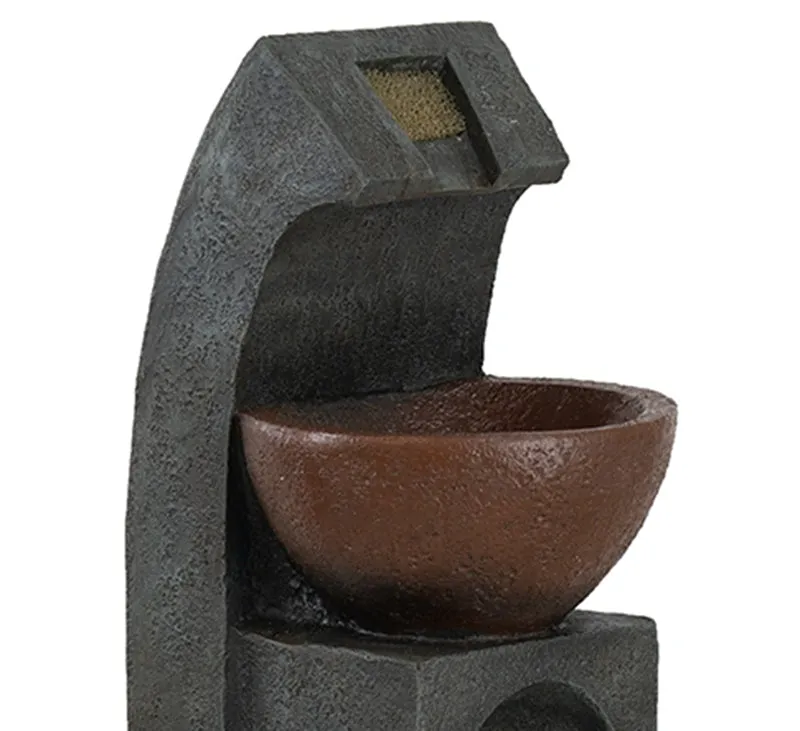 9.4x9.1x23.8" Black and Brown Sculptural Water Fountain with Bowl Basin, with Light and Pump, for Indoor and Outdoor