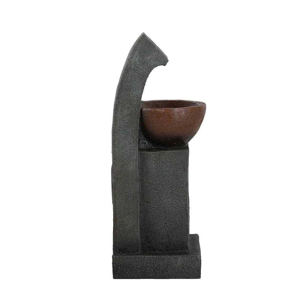 9.4x9.1x23.8" Black and Brown Sculptural Water Fountain with Bowl Basin, with Light and Pump, for Indoor and Outdoor