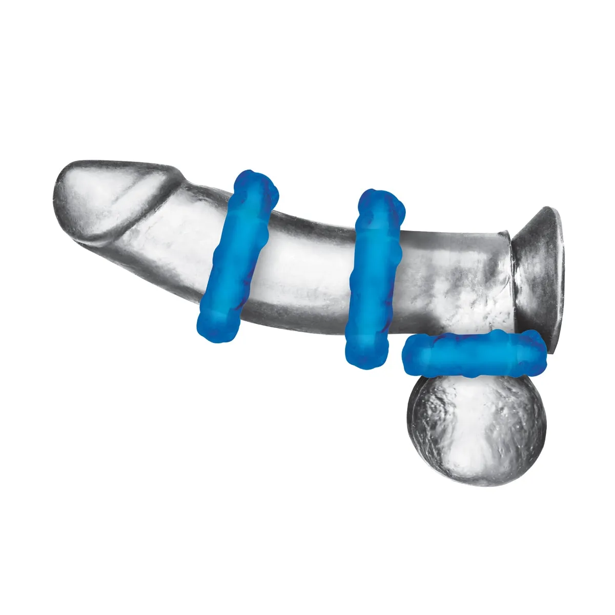 Blue Line Ribbed Rider Cock Ring Set 3 Pack Blue