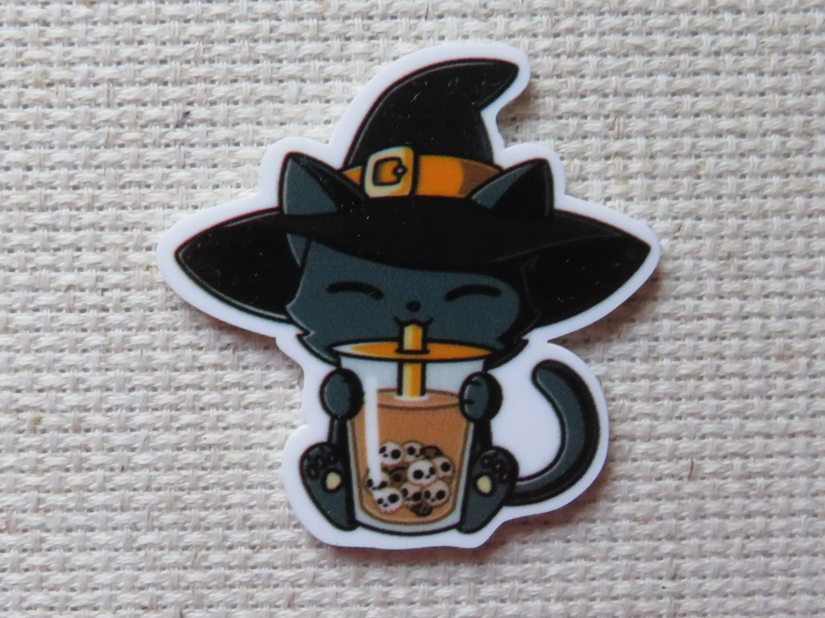 Boba Drinking Witch Cat Needle Minder, Cover Minder, Magnet