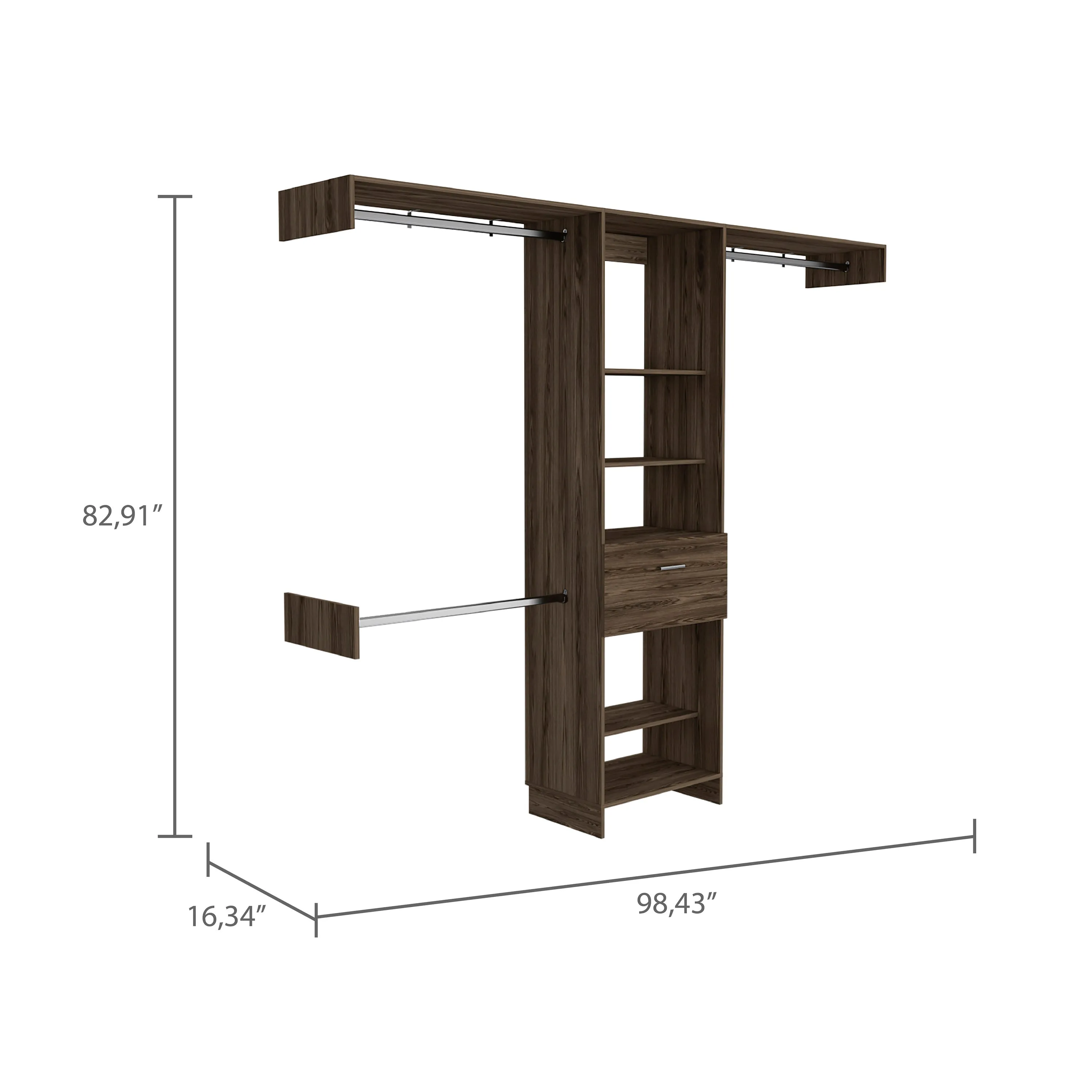 Calveston 1-Drawer 4-Shelf Closet System Dark Walnut