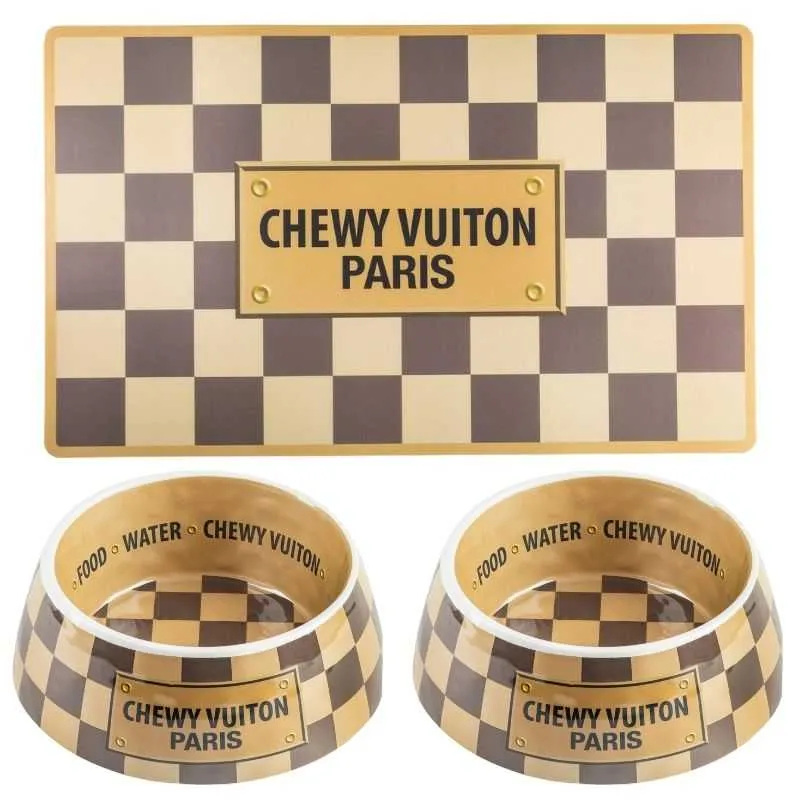 Checker Chewy Dog Bowl Set