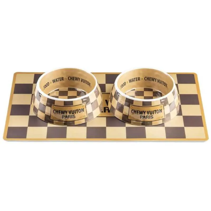 Checker Chewy Dog Bowl Set