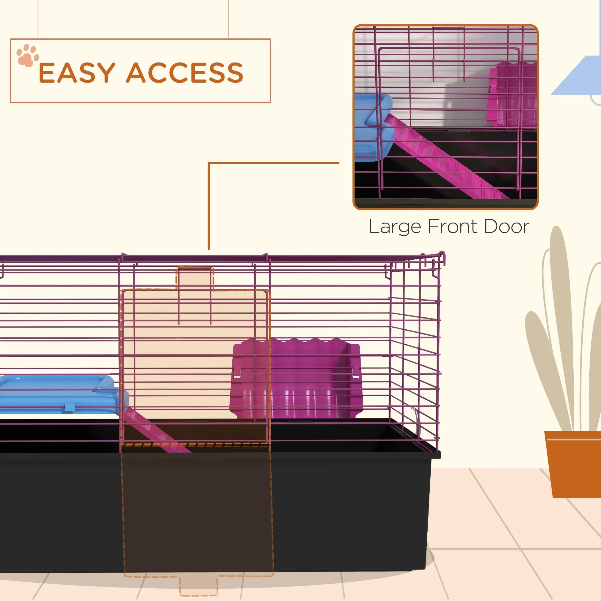 Chinchillas Small Rabbit Guinea Pig Small Animal Cage Pet Playhouse with Platform Ramp, 71 x 46 x 47 cm