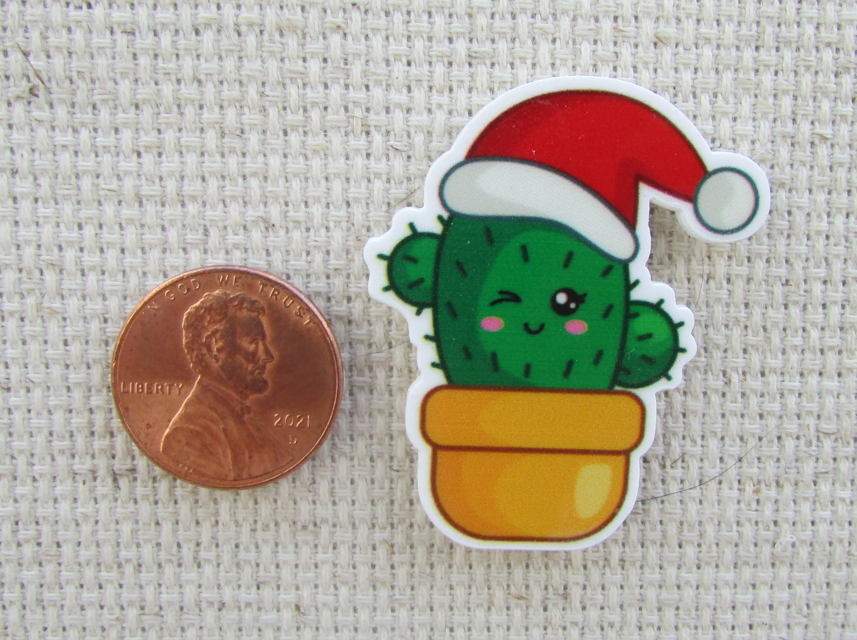 Christmas Hat Wearing Cactus Needle Minder, Cover Minder, Magnet LAST ONE!