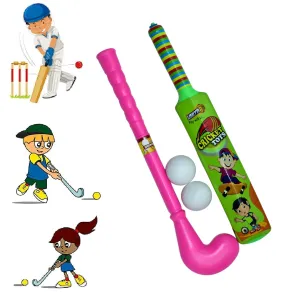 Combo of Light Weight Plastic Bat, Ball & Hockey for Kids, Boys, Indoor, Outdoor Play