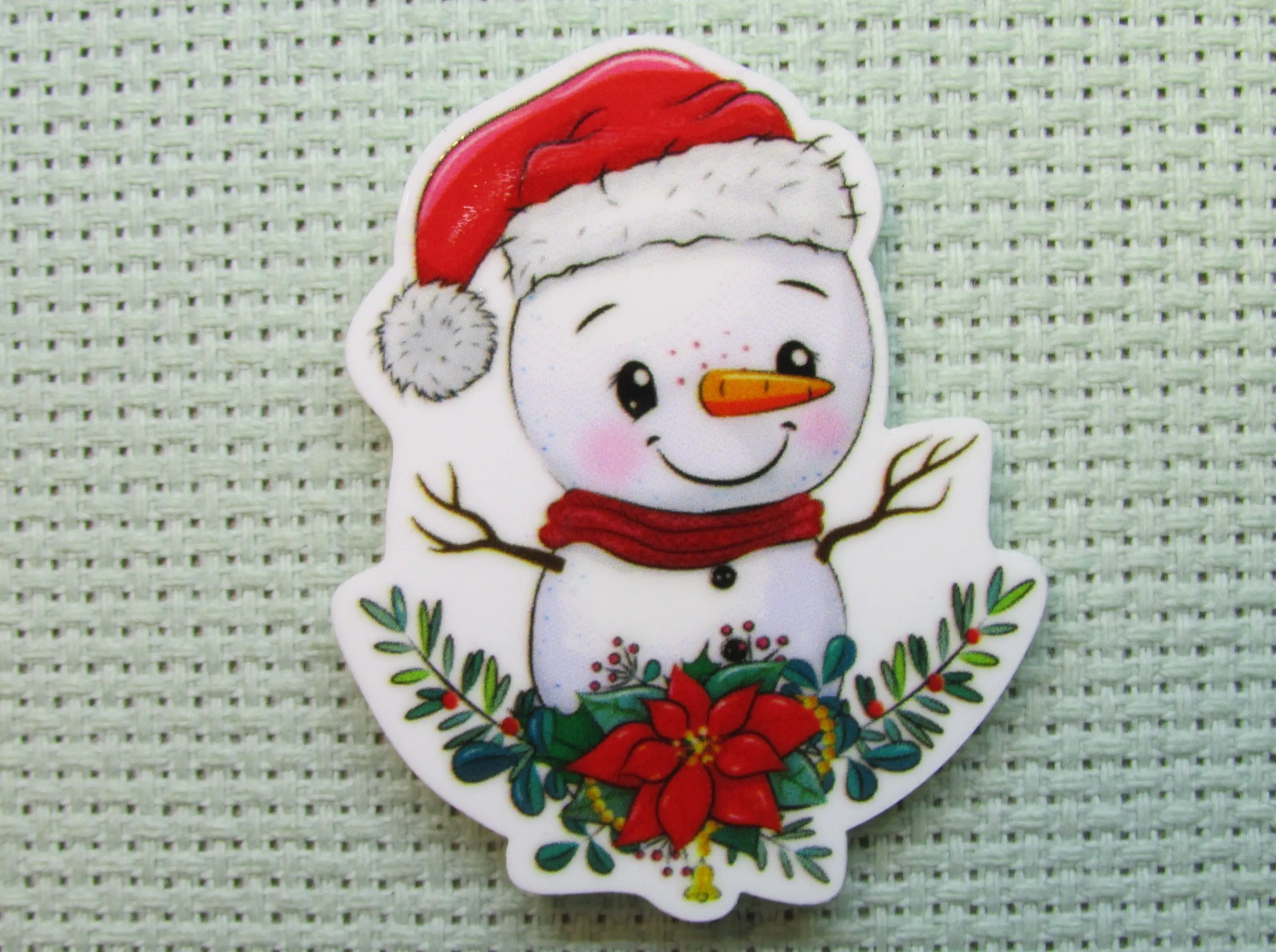 Cute Snowman with a Poinsettia Needle Minder, Cover Minder, Magnet LAST ONE!