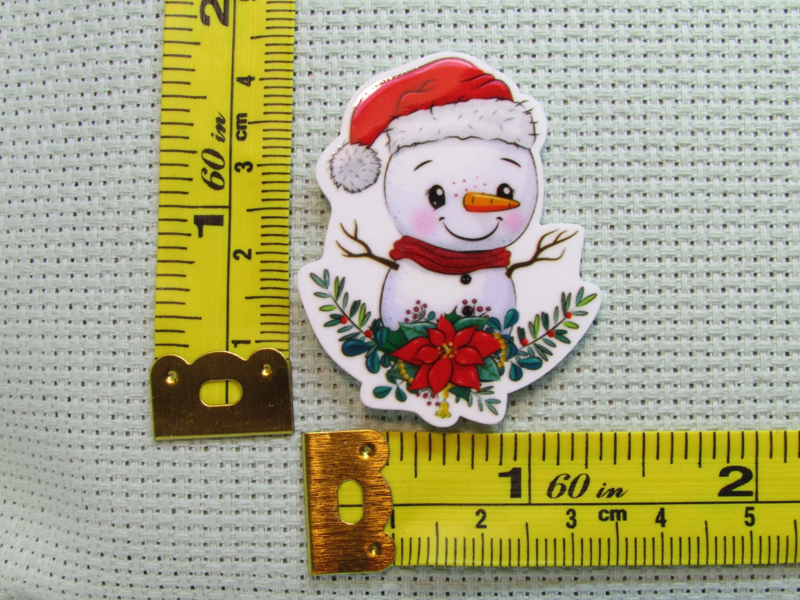 Cute Snowman with a Poinsettia Needle Minder, Cover Minder, Magnet LAST ONE!