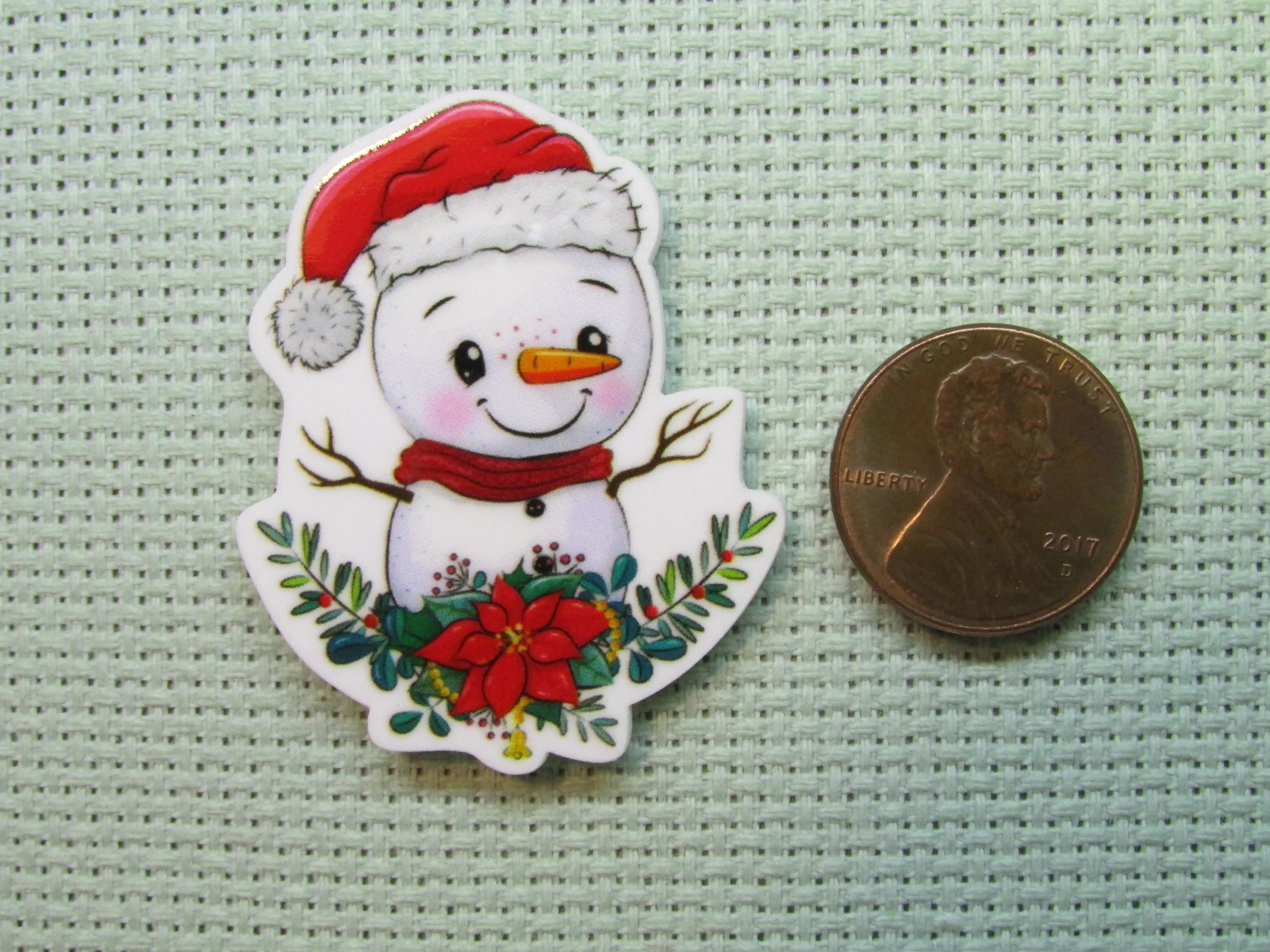 Cute Snowman with a Poinsettia Needle Minder, Cover Minder, Magnet LAST ONE!