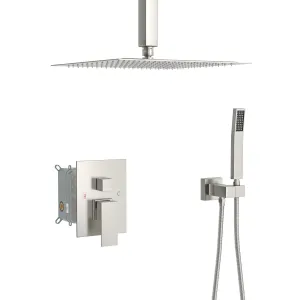 Dual Shower Head - 10 Inch Ceiling Mount Square Shower System with Rough-in Valve, Brushed Nickel