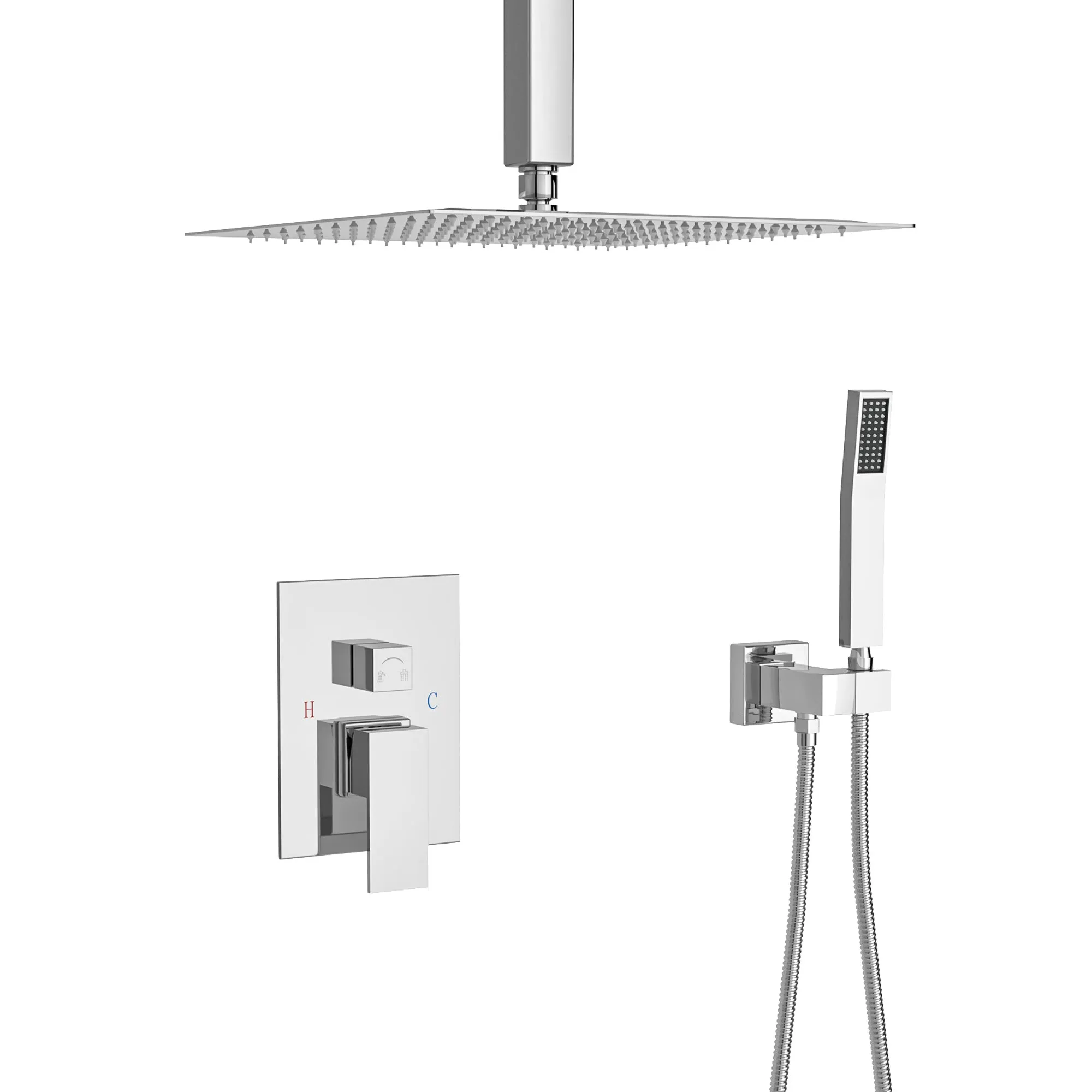 Dual Shower Head - 10 Inch Ceiling Mount Square Shower System with Rough-in Valve, Chrome