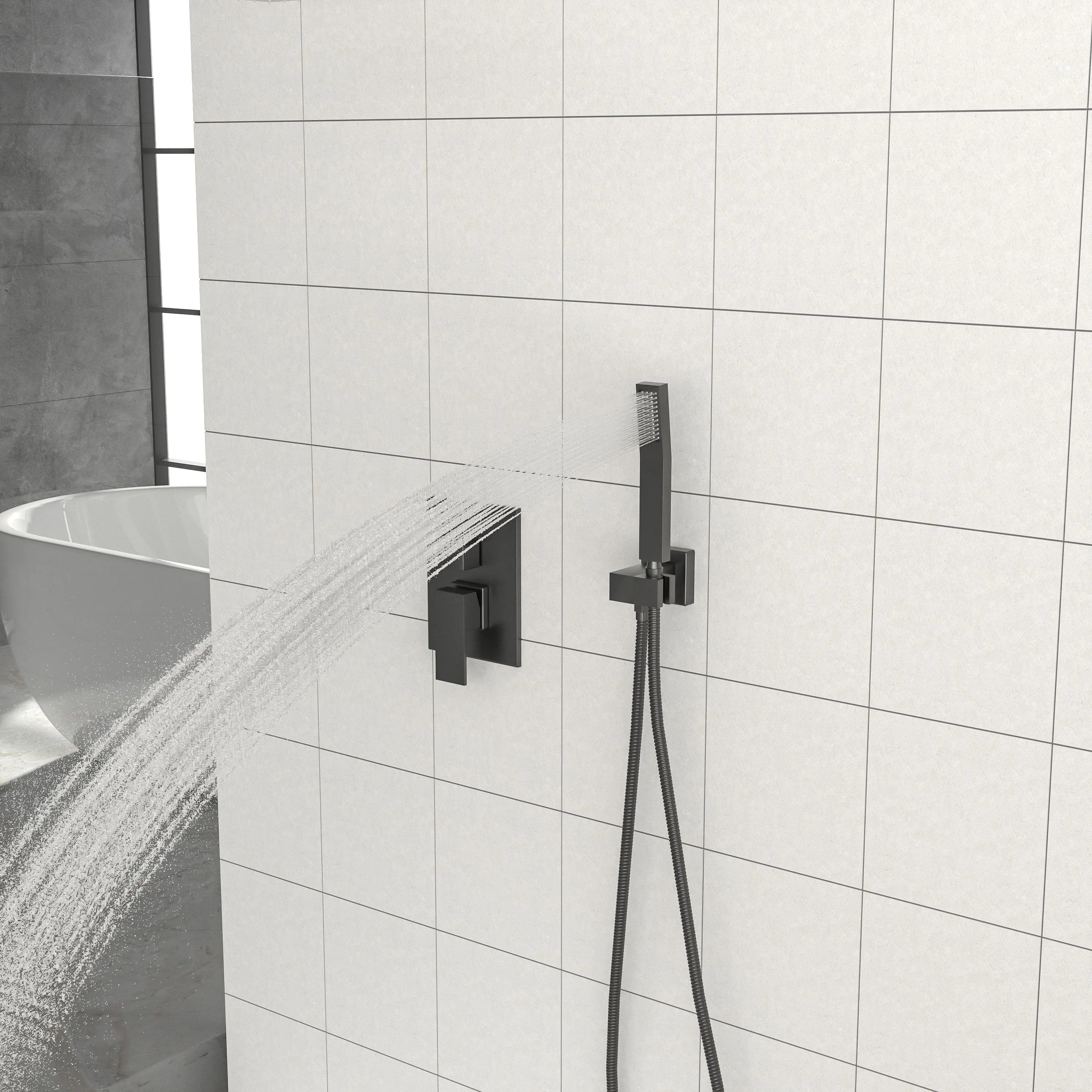 Dual Shower Head - 10 Inch Ceiling Mount Square Shower System with Rough-in Valve,Matte black