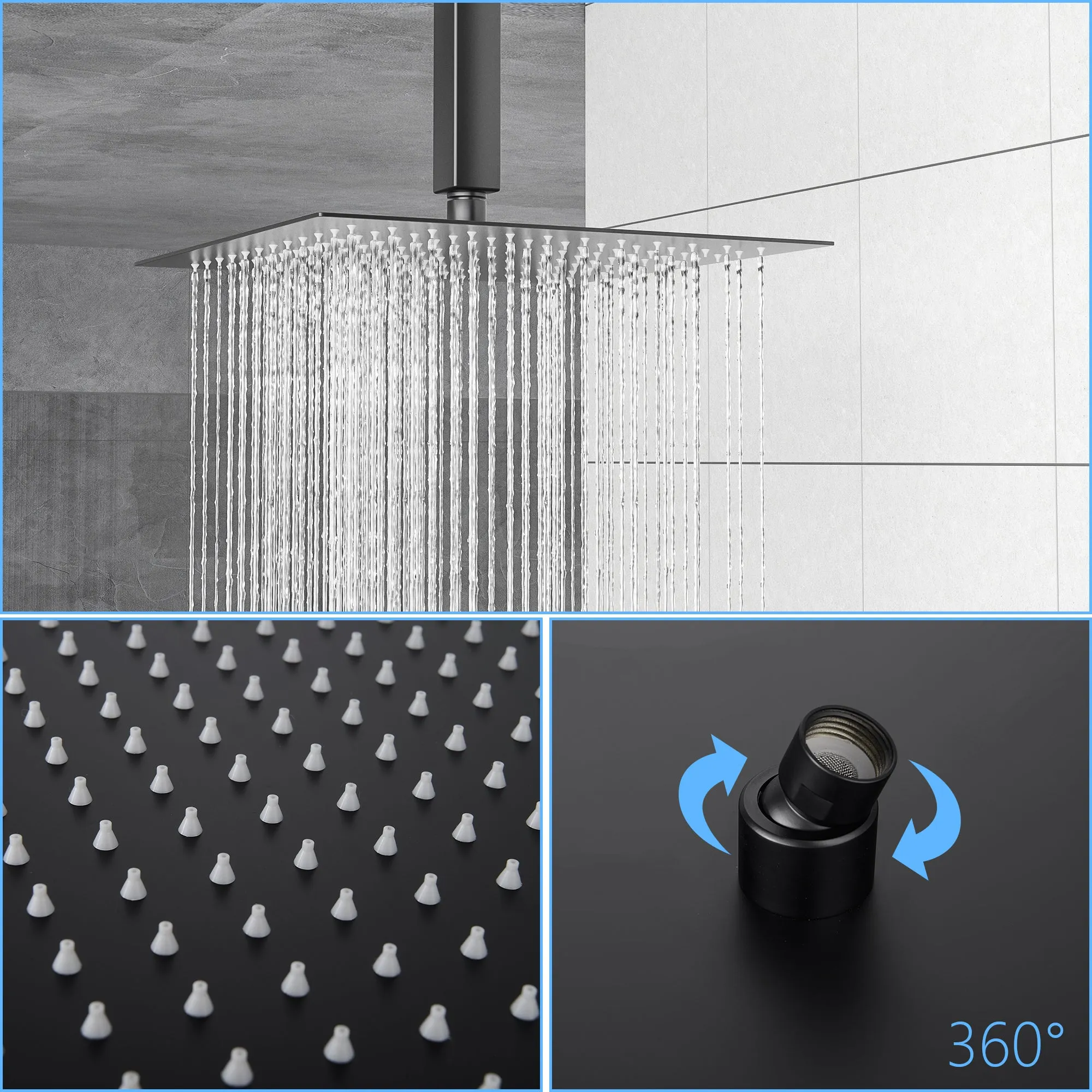 Dual Shower Head - 10 Inch Ceiling Mount Square Shower System with Rough-in Valve,Matte black