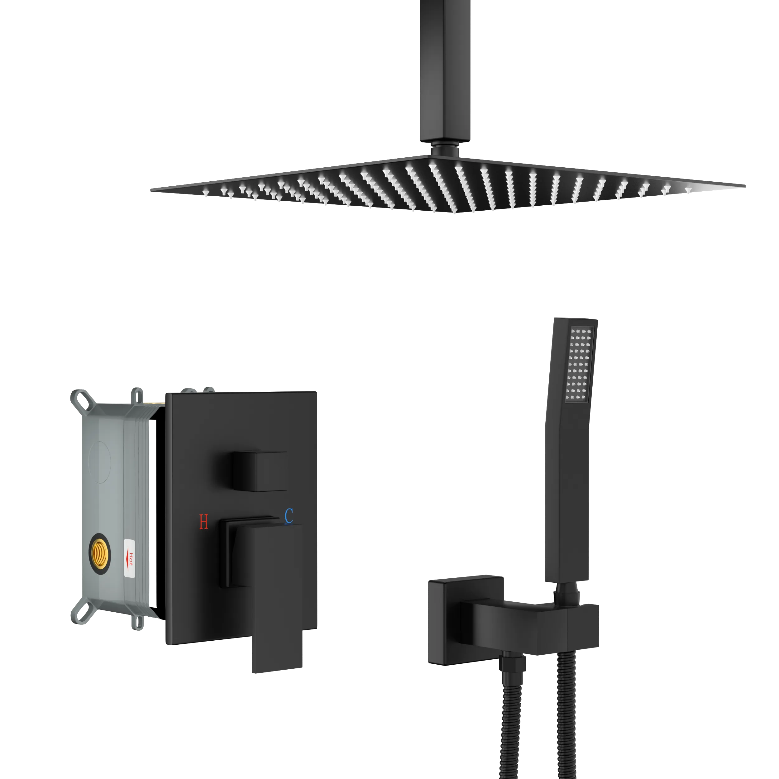 Dual Shower Head - 10 Inch Ceiling Mount Square Shower System with Rough-in Valve,Matte black