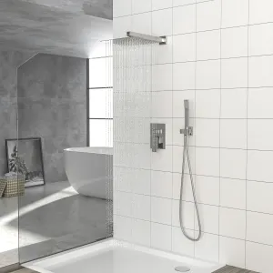 Dual Shower Head - 10 Inch Wall Mounted Square Shower System with Rough-in Valve, Brushed Nickel