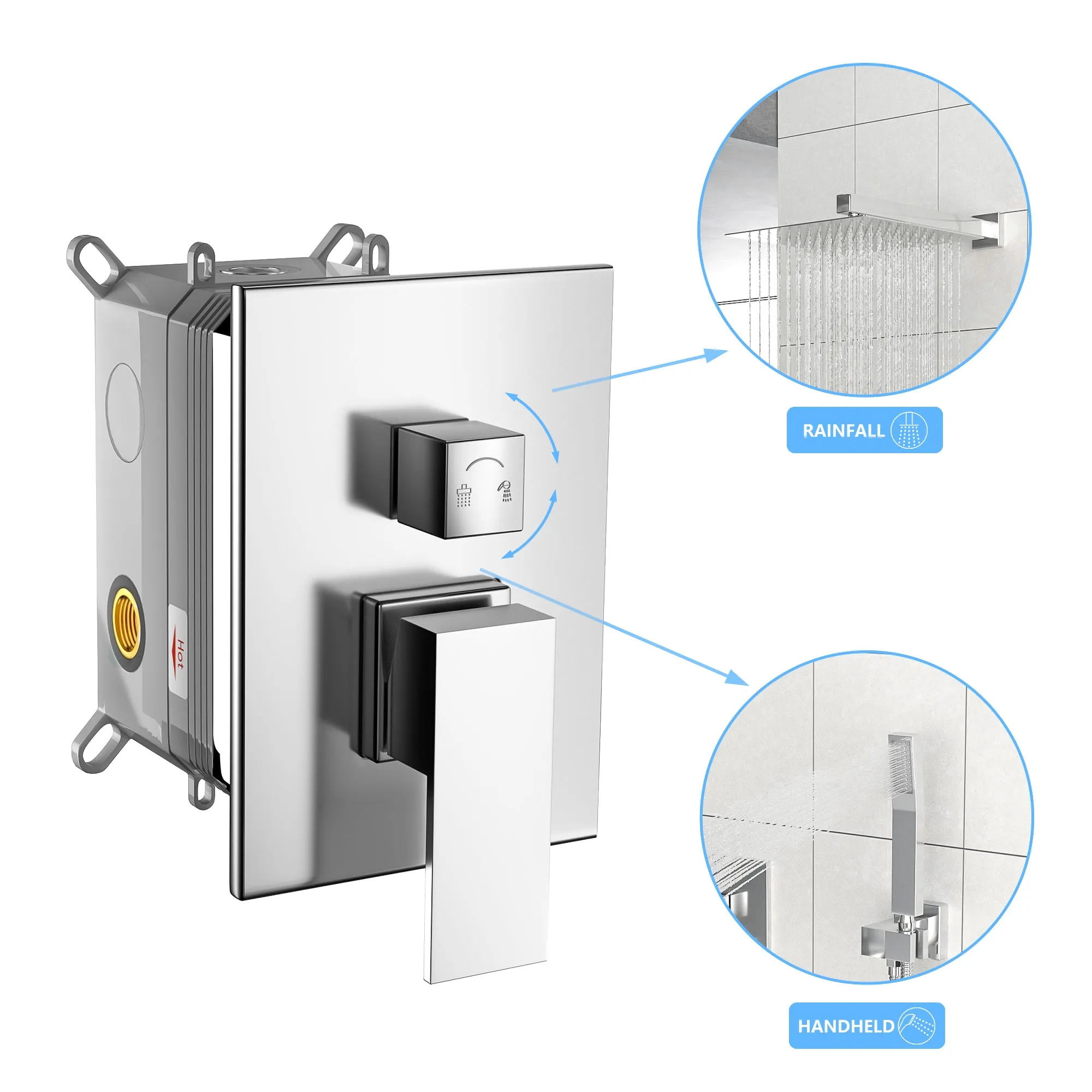 Dual Shower Head - 10 Inch Wall Mounted Square Shower System with Rough-in Valve,Chrome