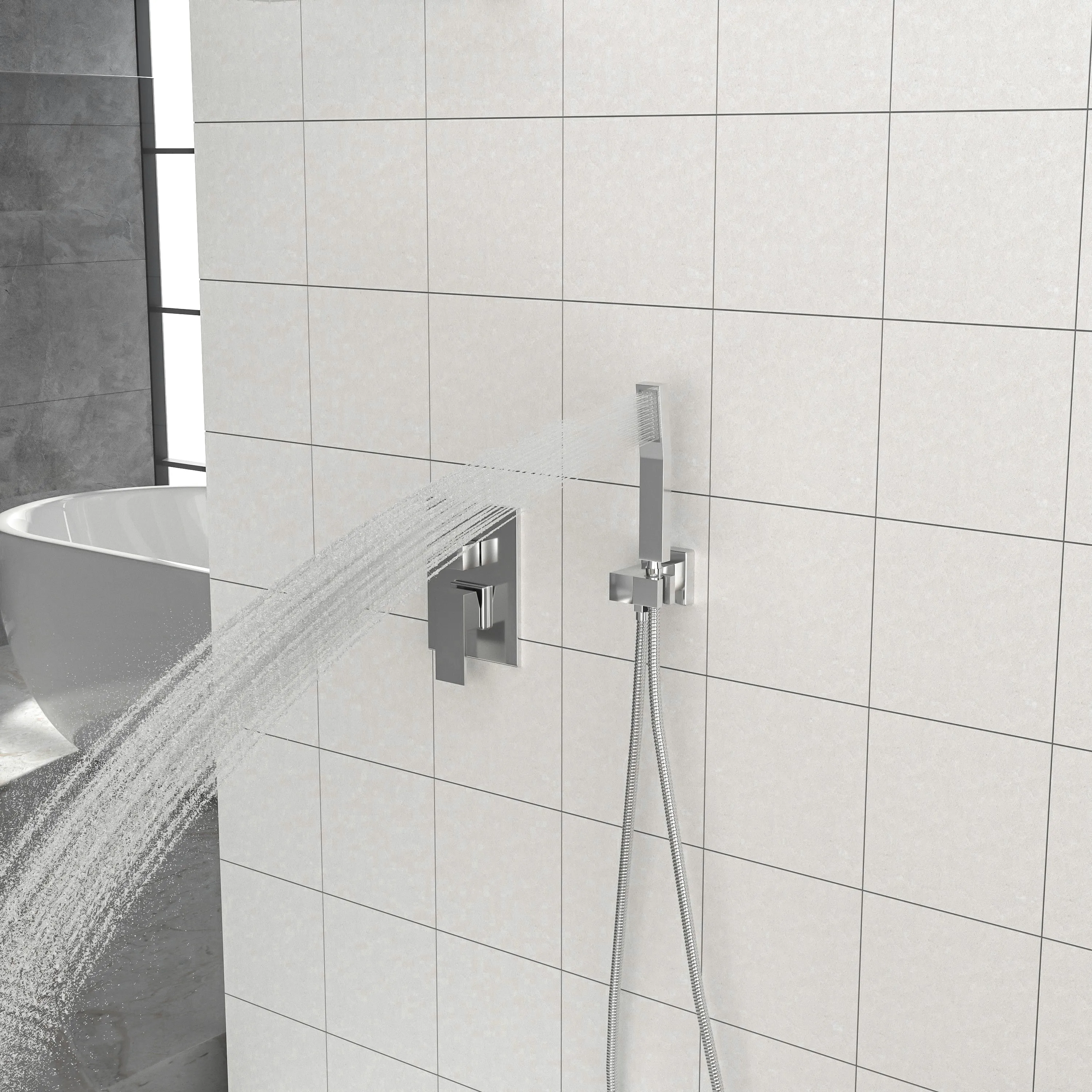 Dual Shower Head - 10 Inch Wall Mounted Square Shower System with Rough-in Valve,Chrome