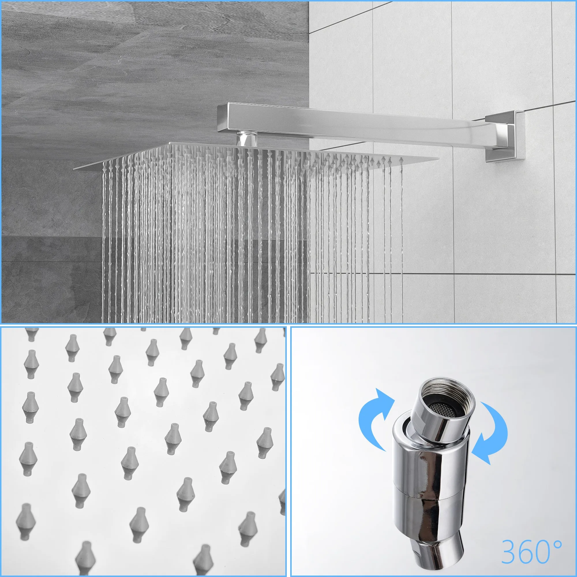 Dual Shower Head - 10 Inch Wall Mounted Square Shower System with Rough-in Valve,Chrome