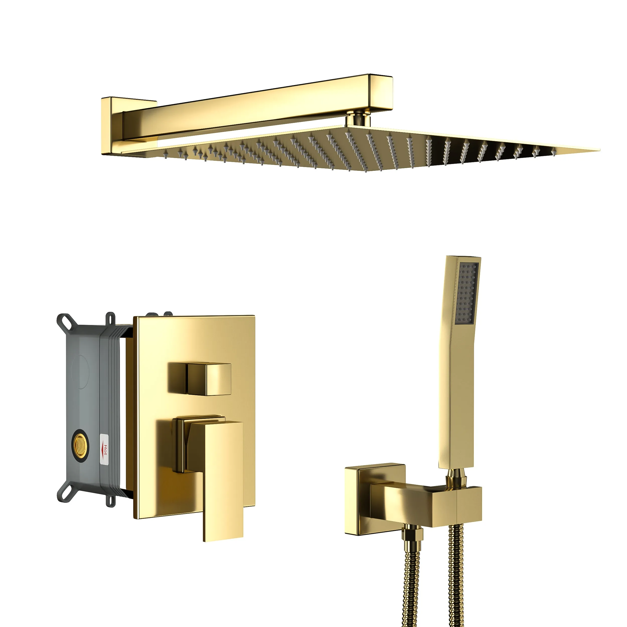 Dual Shower Head - 10 Inch Wall Mounted Square Shower System with Rough-in Valve,Gold