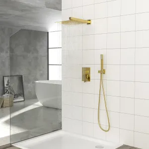 Dual Shower Head - 10 Inch Wall Mounted Square Shower System with Rough-in Valve,Gold