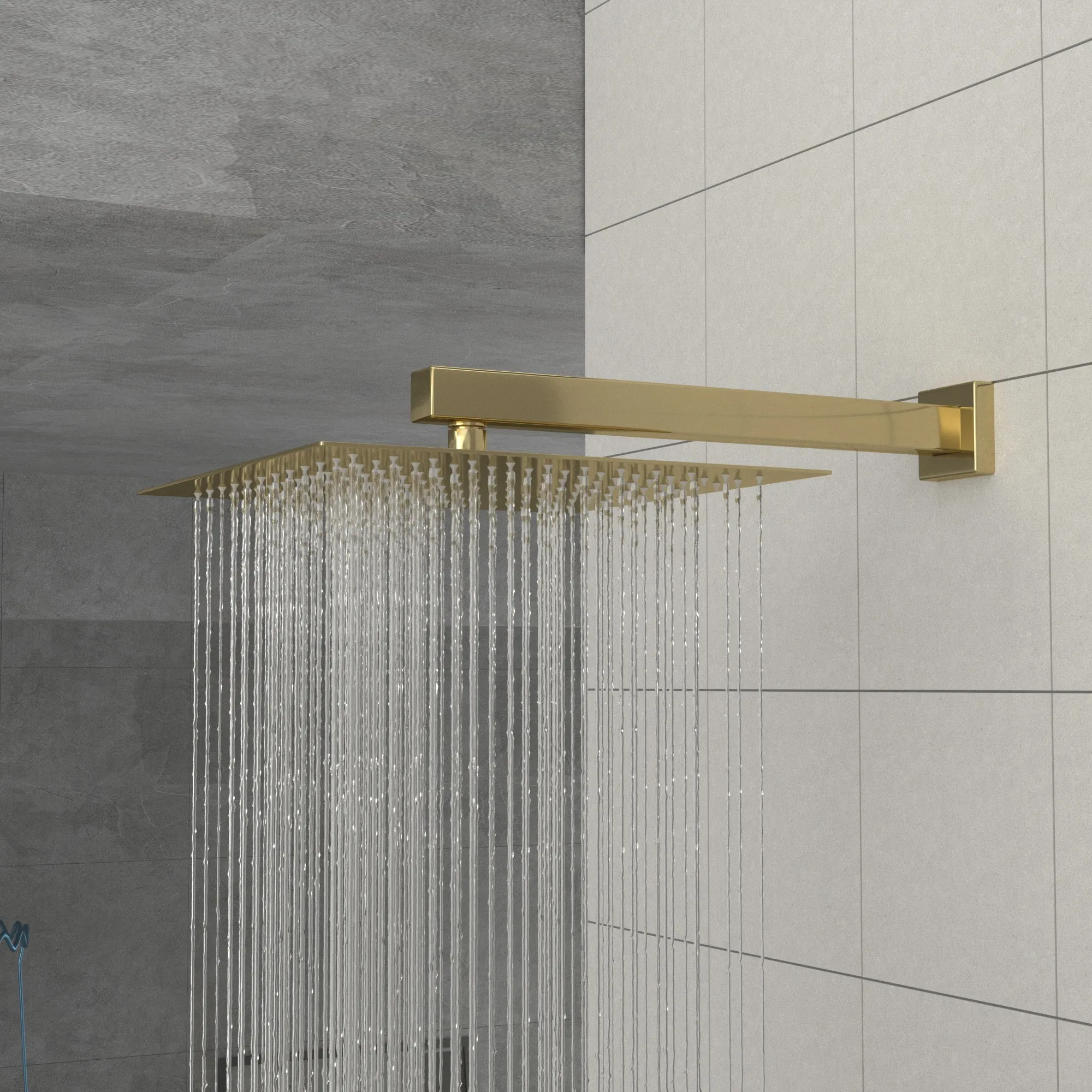 Dual Shower Head - 10 Inch Wall Mounted Square Shower System with Rough-in Valve,Gold