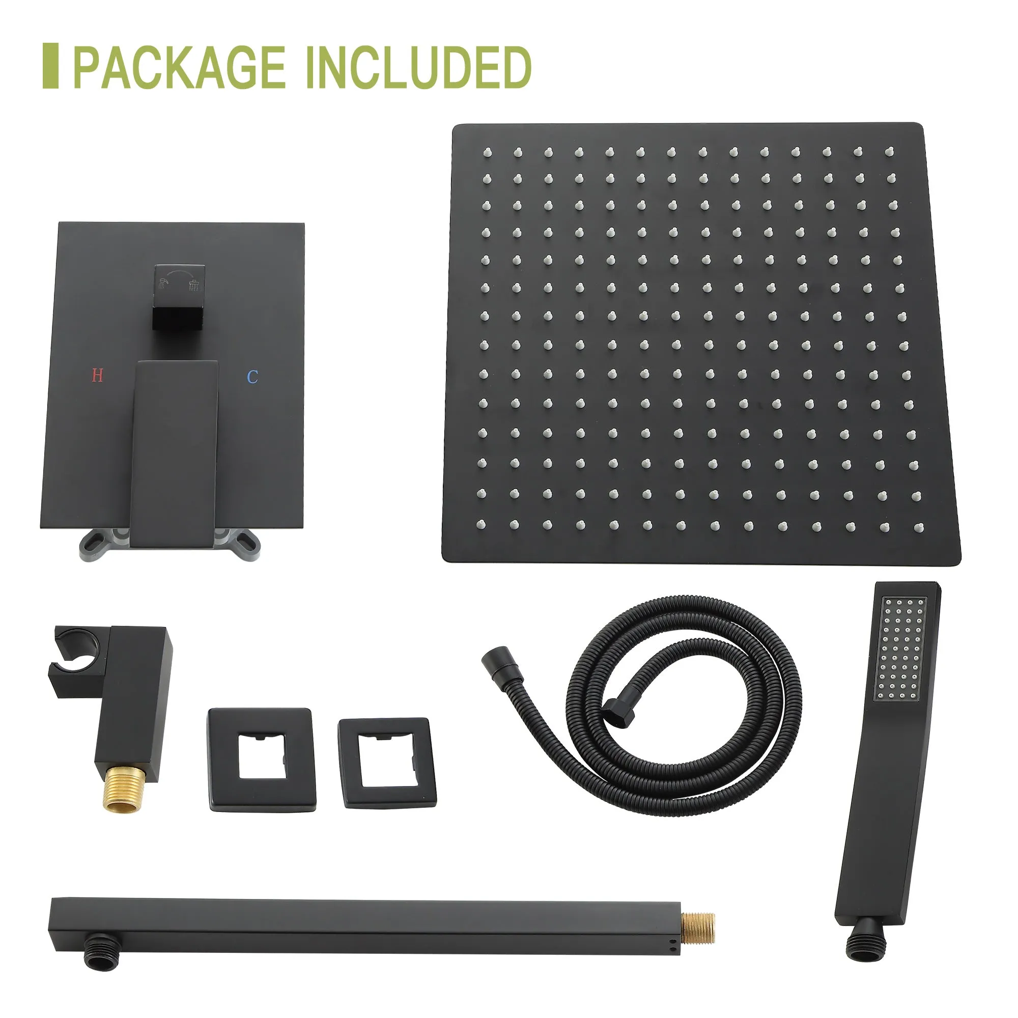 Dual Shower Head - 10 Inch Wall Mounted Square Shower System with Rough-in Valve,Matte black