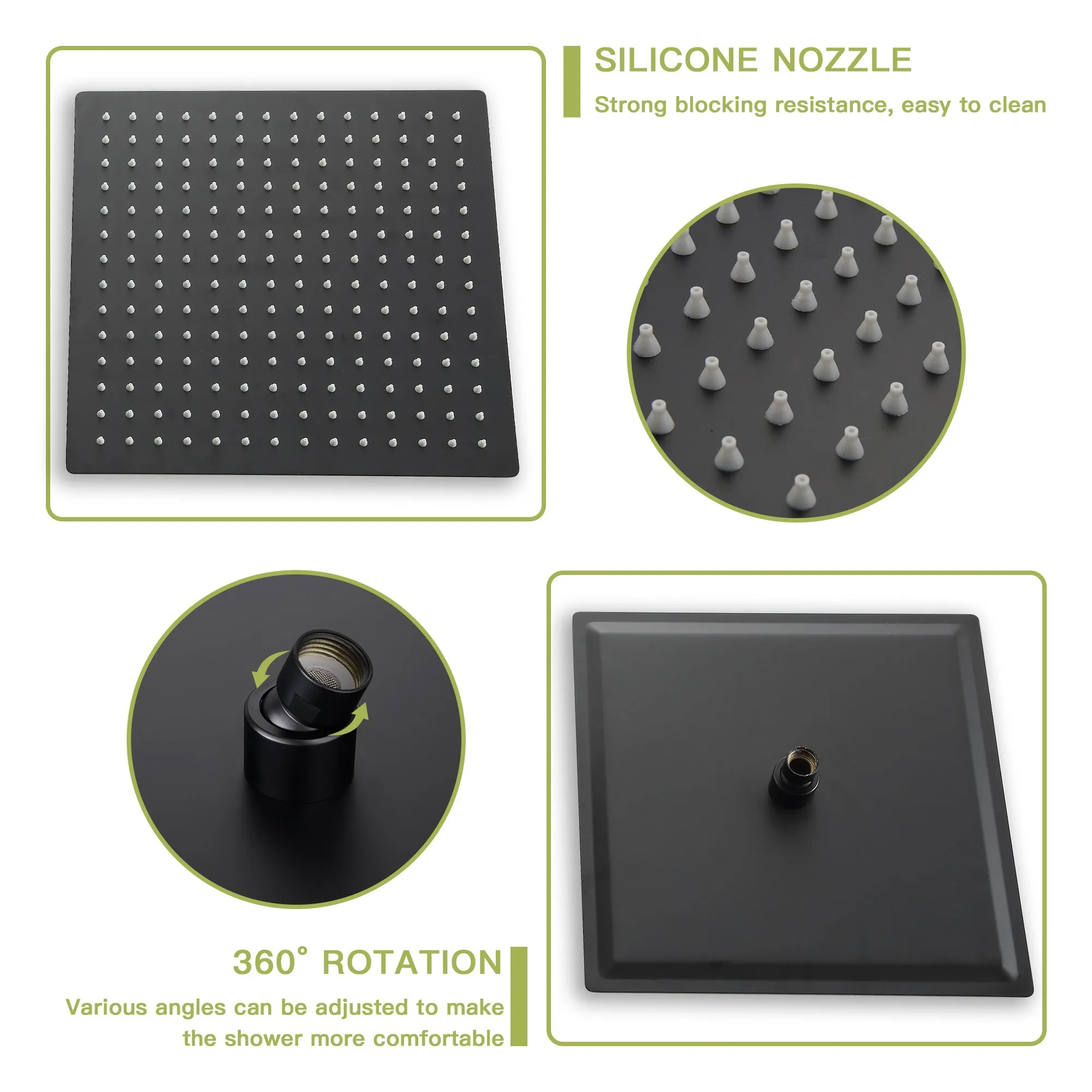 Dual Shower Head - 10 Inch Wall Mounted Square Shower System with Rough-in Valve,Matte black