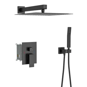 Dual Shower Head - 10 Inch Wall Mounted Square Shower System with Rough-in Valve,Matte black