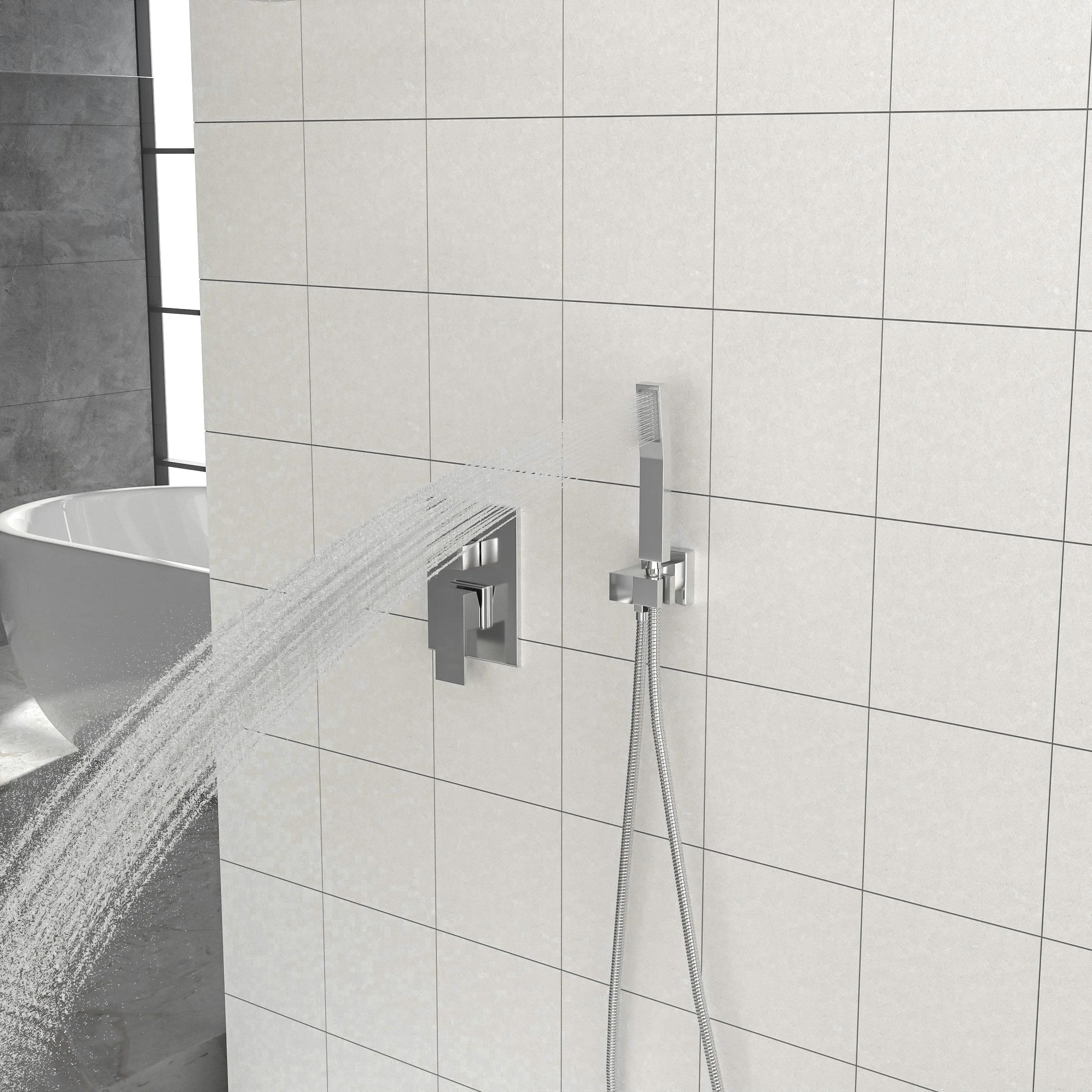 Dual Shower Head - 12 Inch Ceiling Mount Square Shower System with Rough-in Valve, Chrome