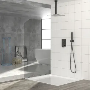 Dual Shower Head - 12 Inch Ceiling Mount Square Shower System with Rough-in Valve,Matte black