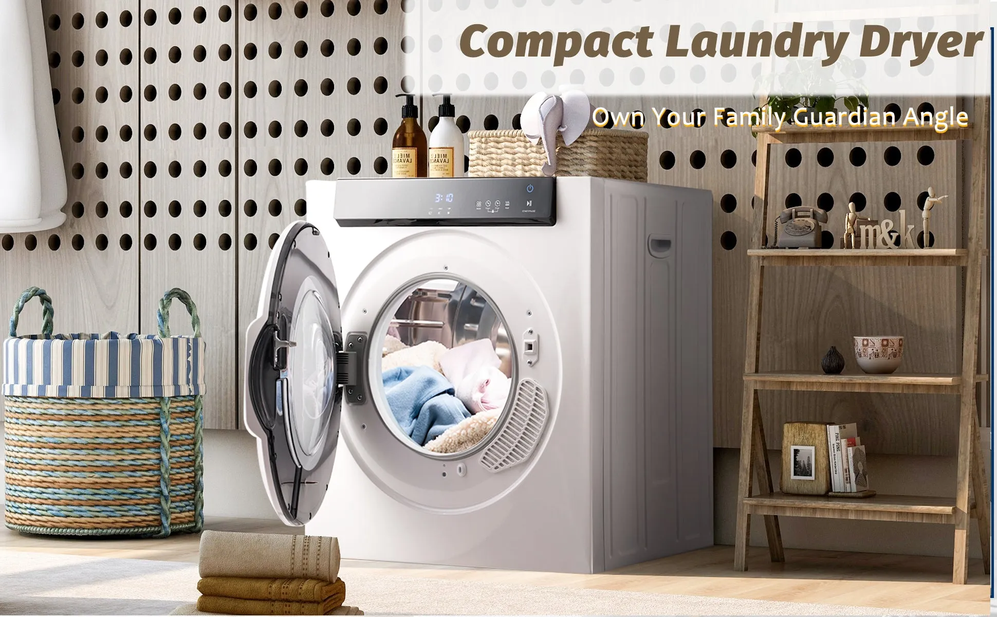 Electric Portable Clothes Dryer, Front Load Laundry Dryer with Touch Screen Panel and Stainless Steel Tub for Apartments, Dormitory, and RVs