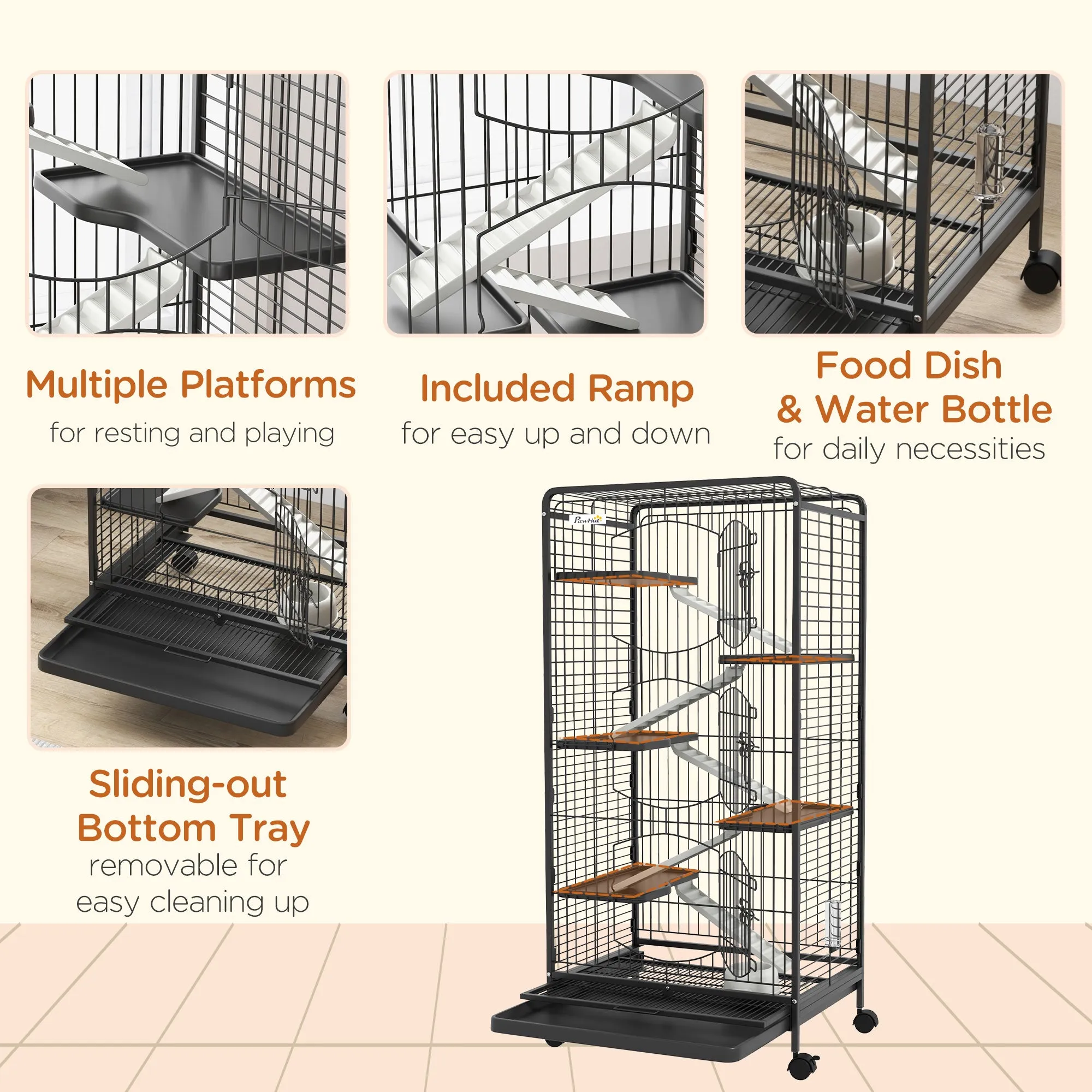 Five-Level Removable Small Animal Cage, 131cm - Black