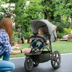 Foldable Three-Wheeler Baby Stroller w/ Canopy, Storage Basket - Grey