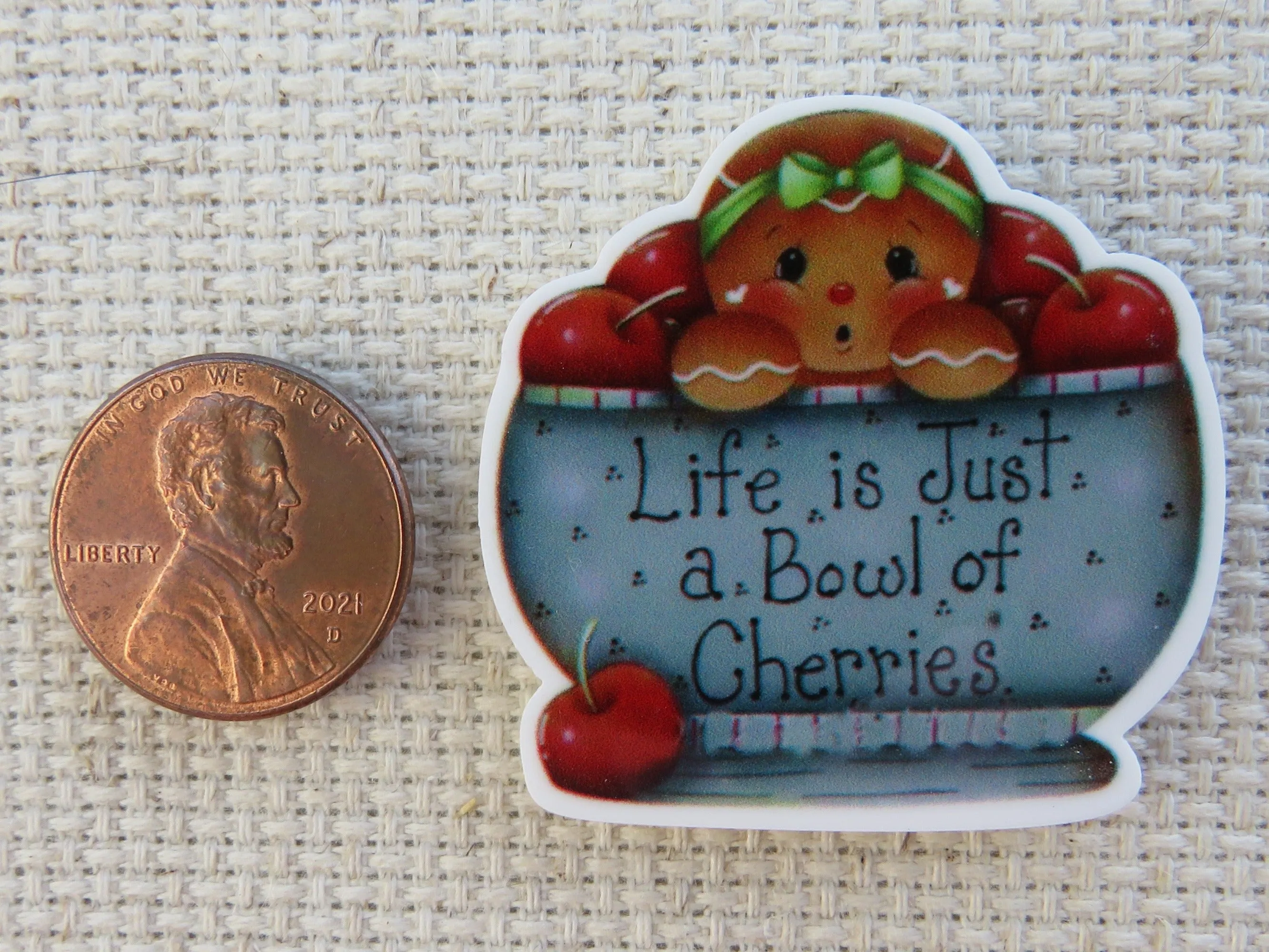 Gingerbread Bowl of Cherries Needle Minder, Cover Minder, Magnet