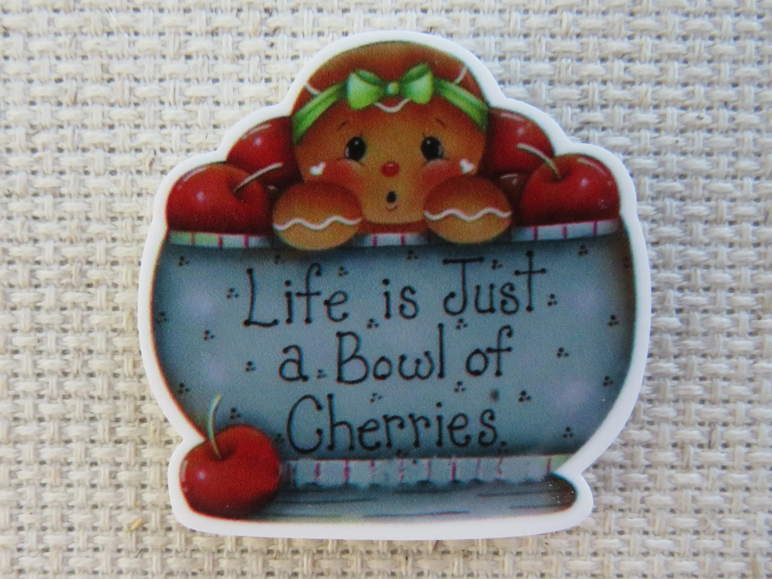 Gingerbread Bowl of Cherries Needle Minder, Cover Minder, Magnet