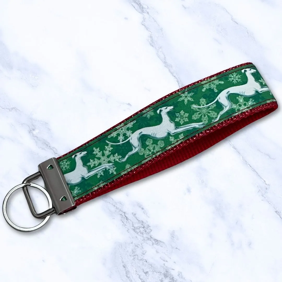 Key Leash Snowflake Hounds Green Red Sparkle